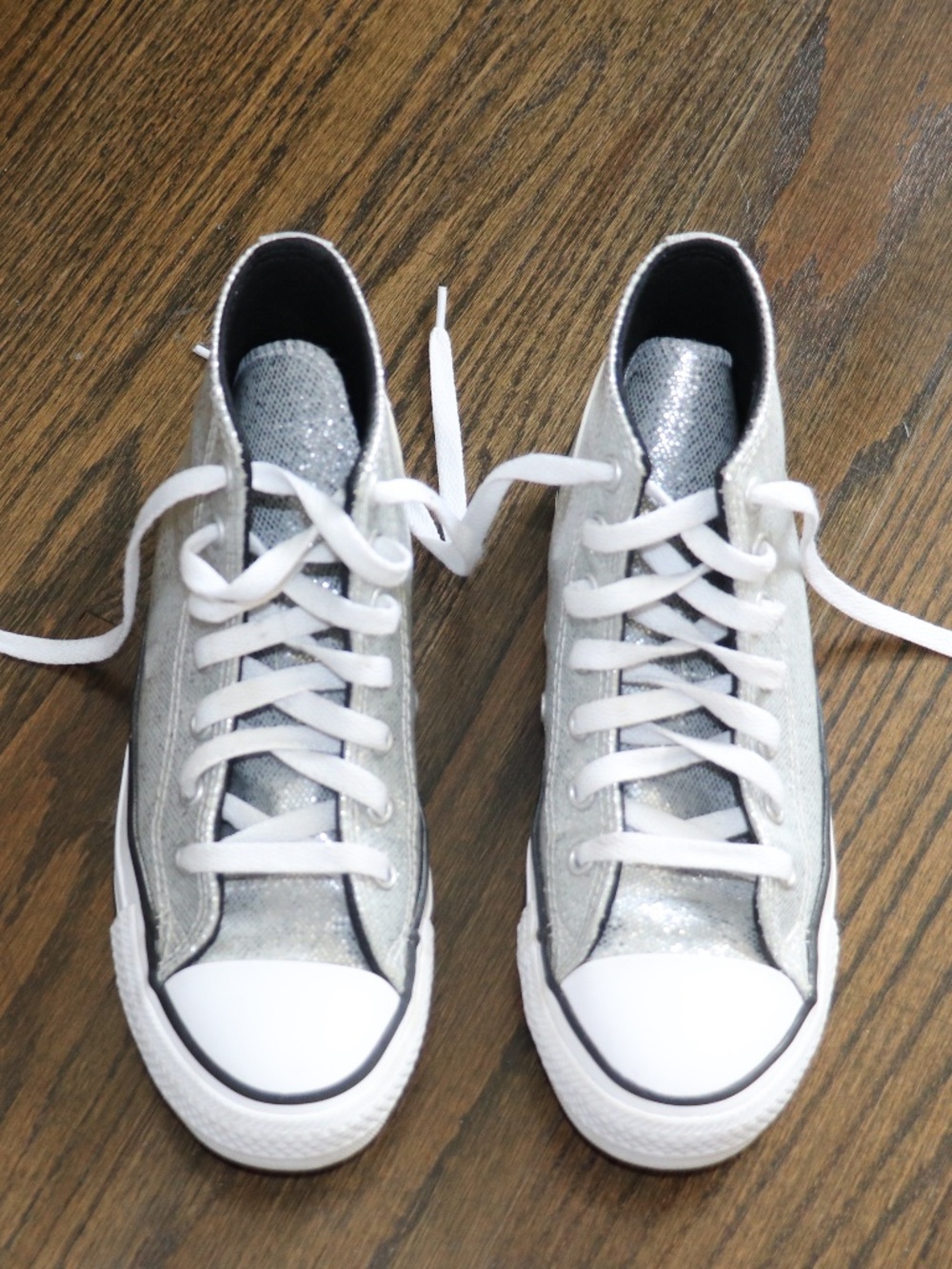 Converse Chuck Taylor All Star Glitter High Top Sneaker Shoes Size 3.5 Silver